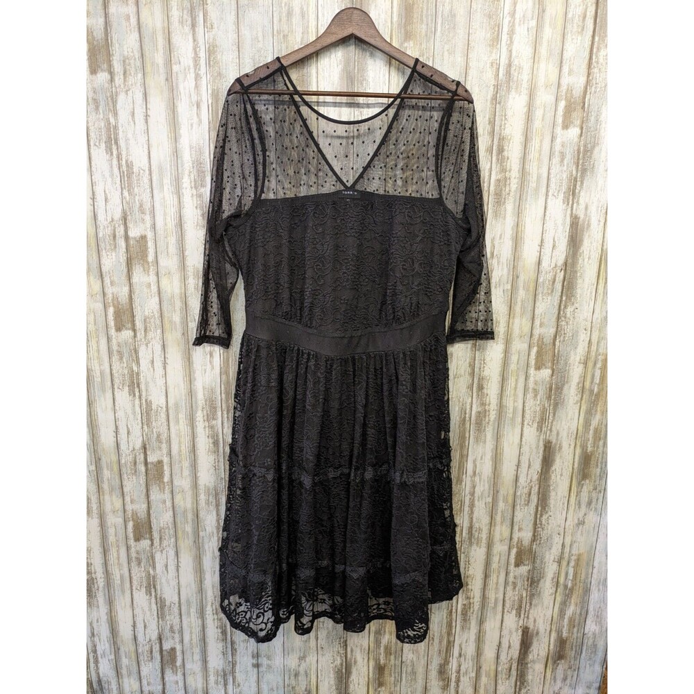 Torrid Black Lace Swiss Dot Skater Dress Whimsigoth Fit & Flare Sheer Size 12